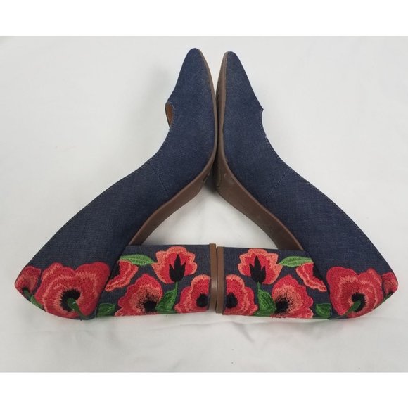 Jessica Simpson Women's Sz. 7.5  Lannah Chambray Floral Embroidered Block Heels - Picture 6 of 8